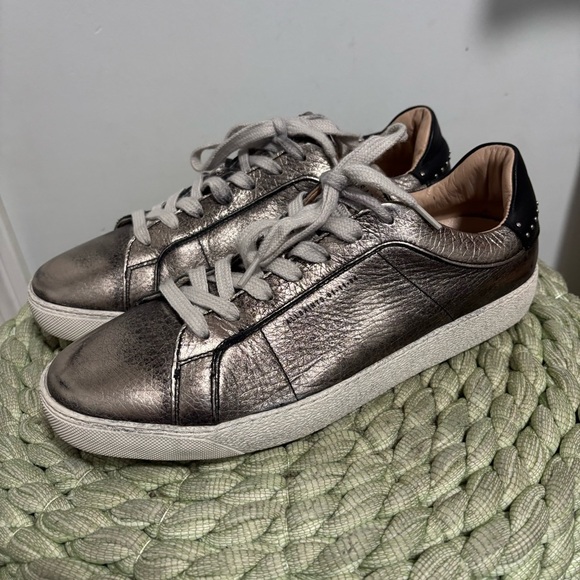 All Saints Sheer Stud Gun Metal Gold/Black Metallic Distressed Retro Sneakers - Picture 2 of 11